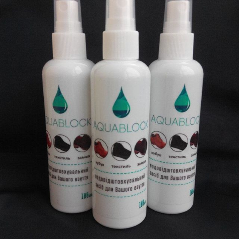 Прозоре покриття Aquablock забезпечить стійкий колір взуття та тканини