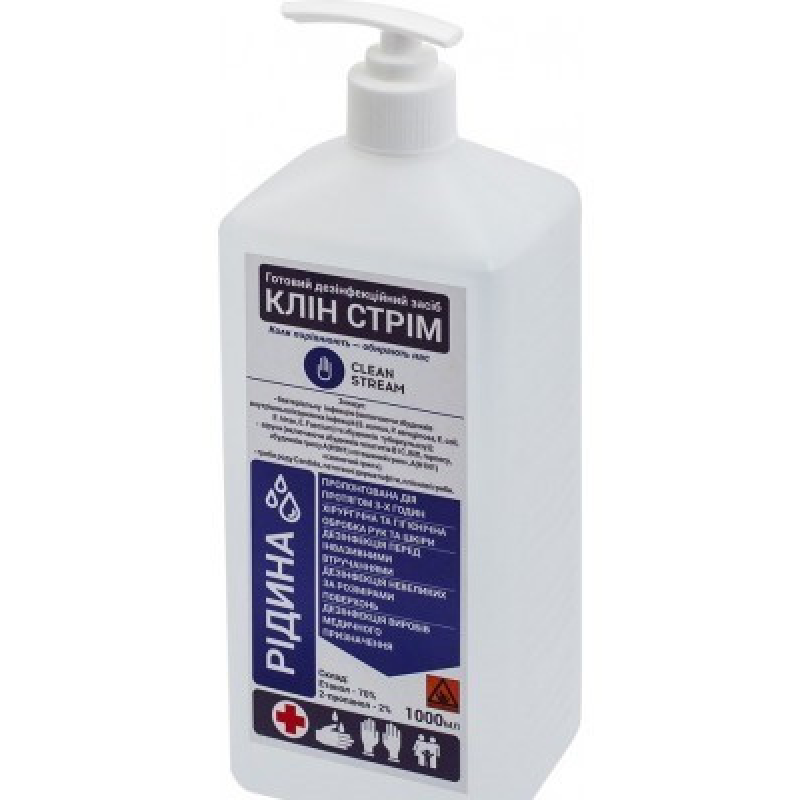 Рідкий антисептик Клін Стрим із дозатором для рук, 1000 мл