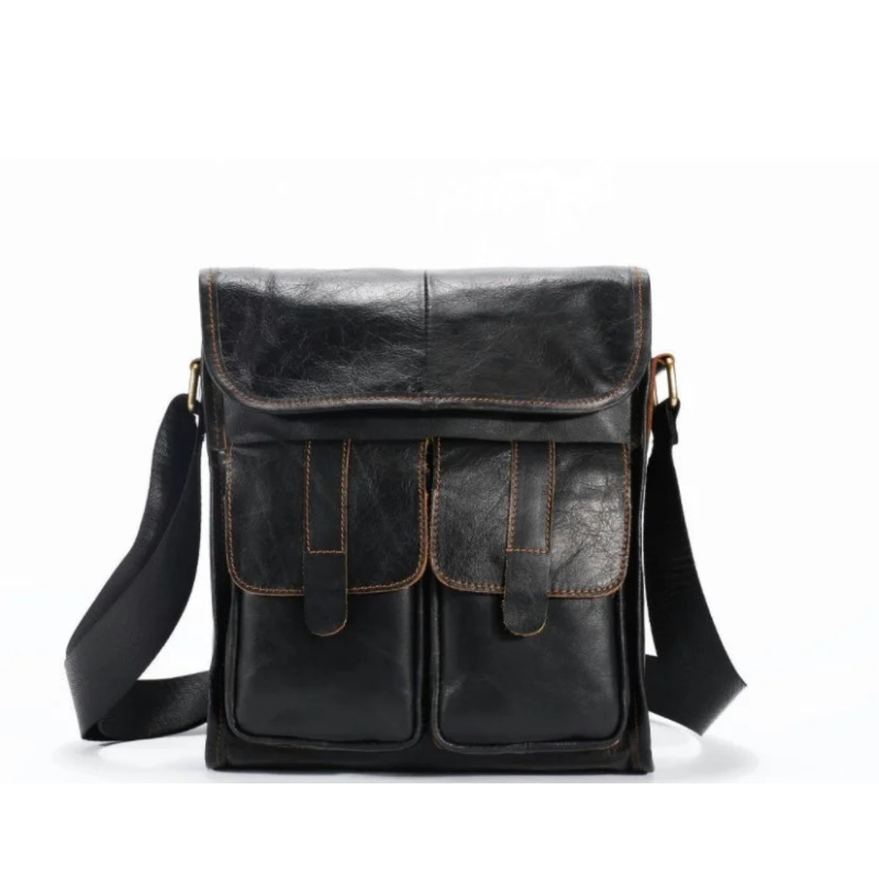 Сумка чоловіча через плече Leather Collection (368) чорна шкіряна