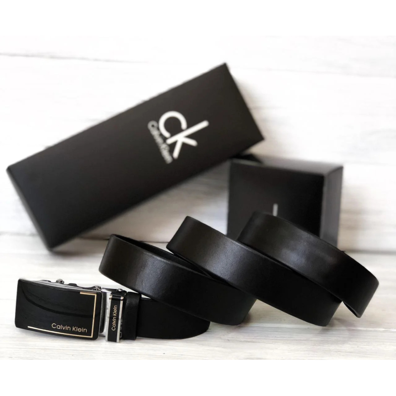 Чоловічий шкіряний ремінь з пряжкою автомат (438) чорний