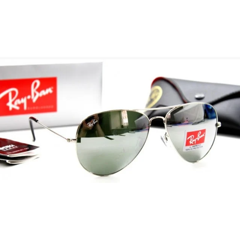 Жіночі сонцезахисні окуляри в стилі RAY BAN aviator (срібна оправа)