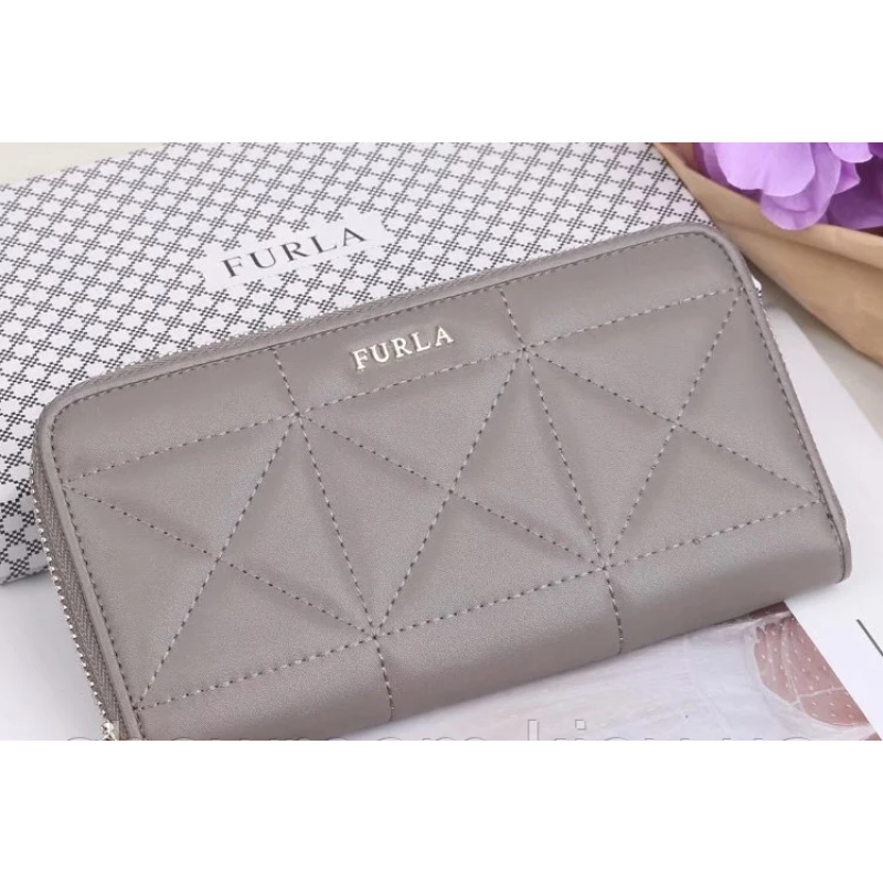 Жіночий шкіряний гаманець на блискавці в стилі Furla (962) сірий