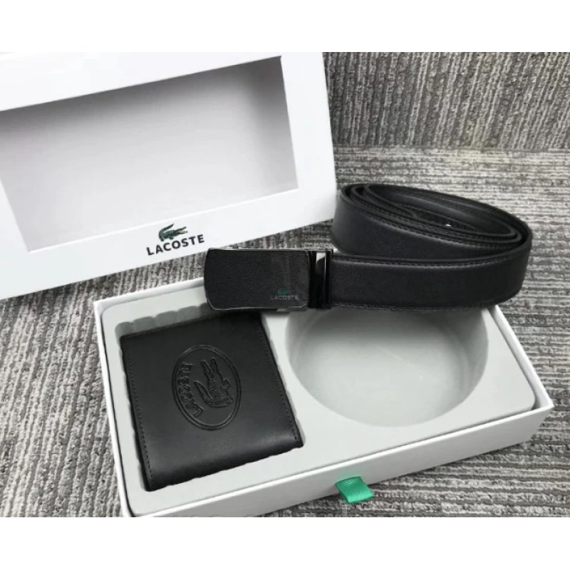 Чоловічий подарунковий набір ремінь автомат і портмоне Lacoste (5001)