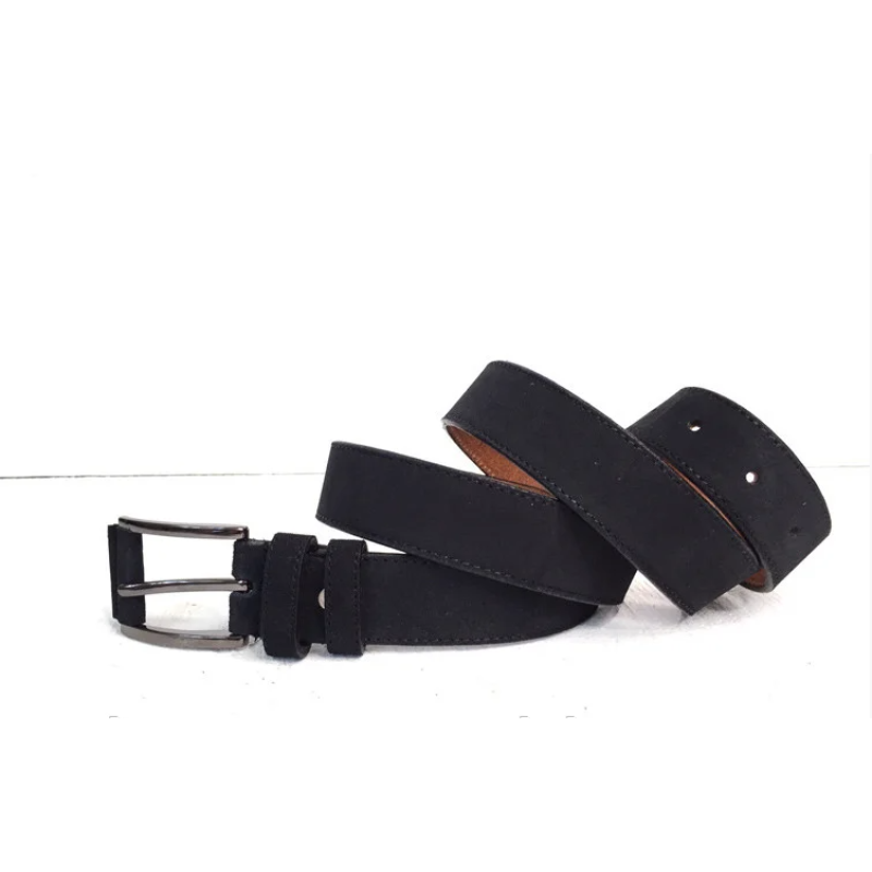 Шкіряний замшевий чорний ремінь (40)