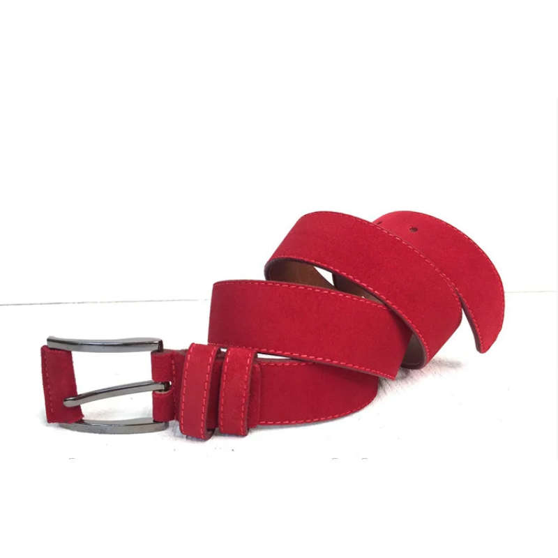 Шкіряний замшевий червоний ремінь (40)
