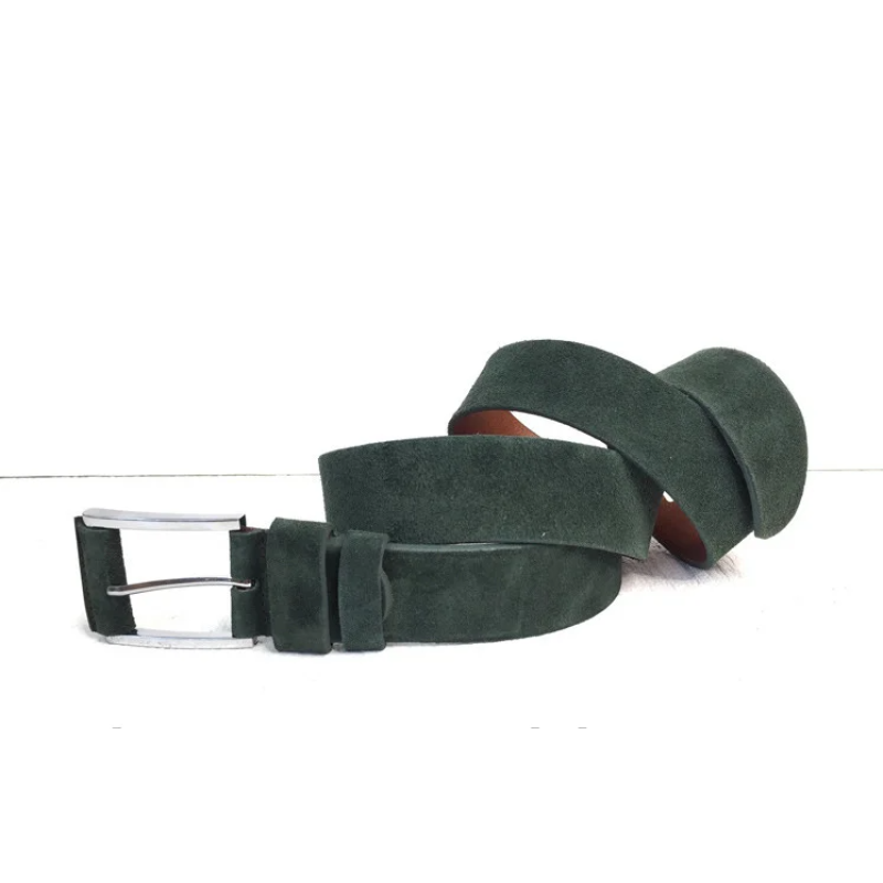 Шкіряний замшевий зелений ремінь (40)