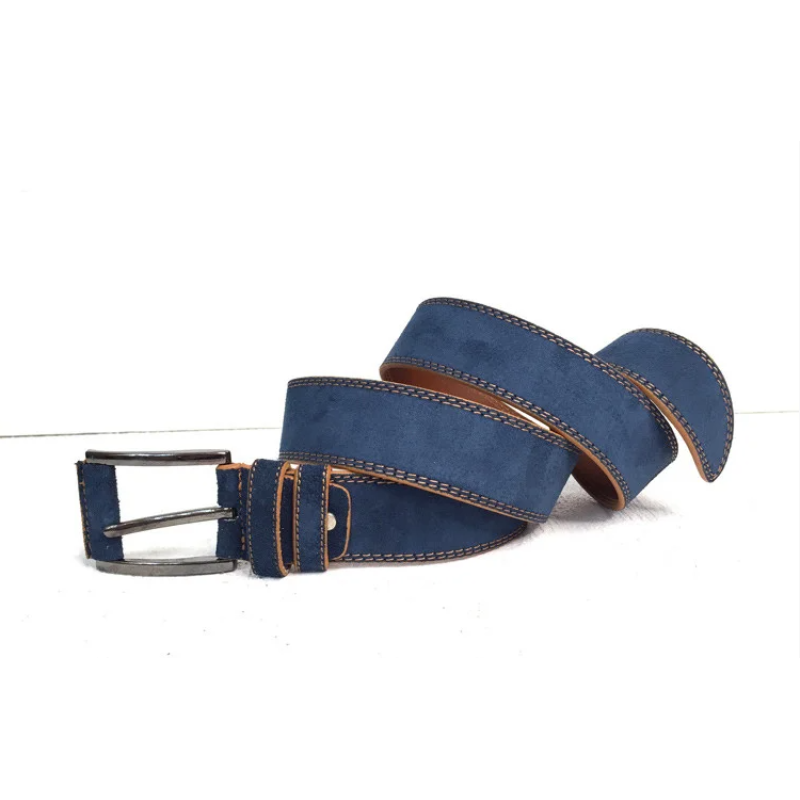 Шкіряний замшевий блакитний ремінь (40)