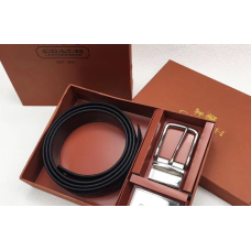 Чоловічий шкіряний ремінь із знімними пряжками Coach (902) подарунковий набір