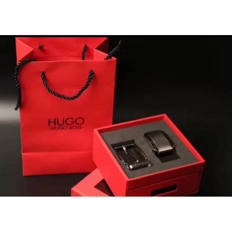 Чоловічий шкіряний ширинкою ремінь в стилі Boss (207), подарунковий набір