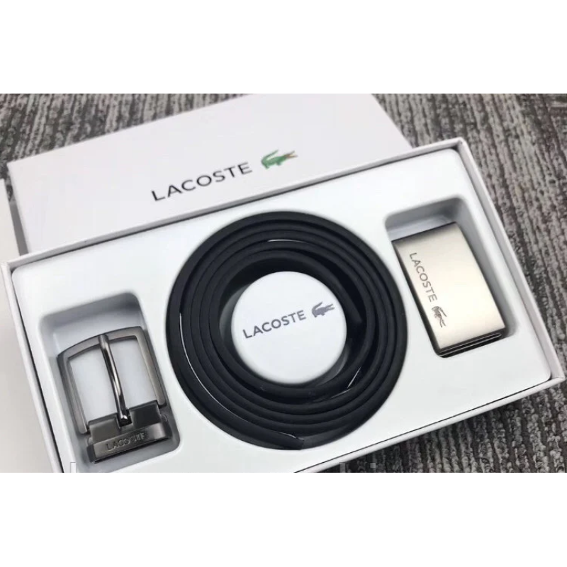 Чоловічий подарунковий набір Lacoste (шкіряний ремінь з двома пряжками) (3001)